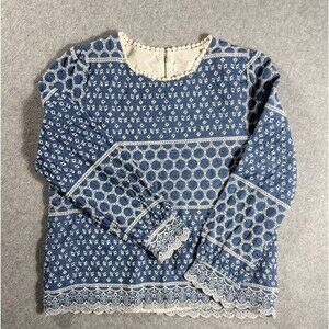 The Rose Embroidered Feminine Coquette Light Blue Top Women's Made in Korea